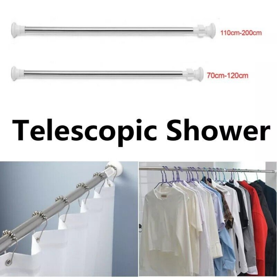 Heavy Duty Extendable Telescopic Shower Curtain Pole Rail Rod Bath Door — image 3