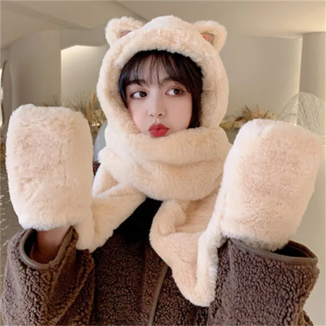 Women's Christmas Antlers Cute All match Gloves Scarf Hat Beige - Shop at LoveMi