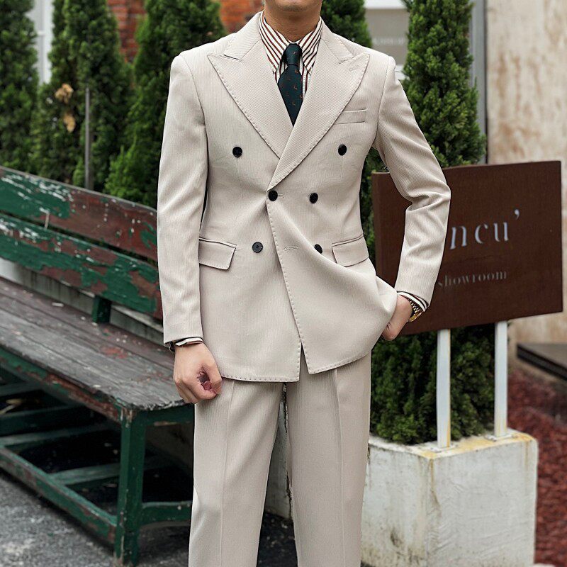 Retro Ribbed Double-breasted Suit