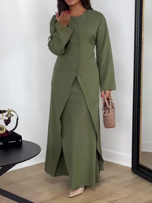 Solid Color Long Sleeve Top & Skirt Set Green - Shop at LoveMi