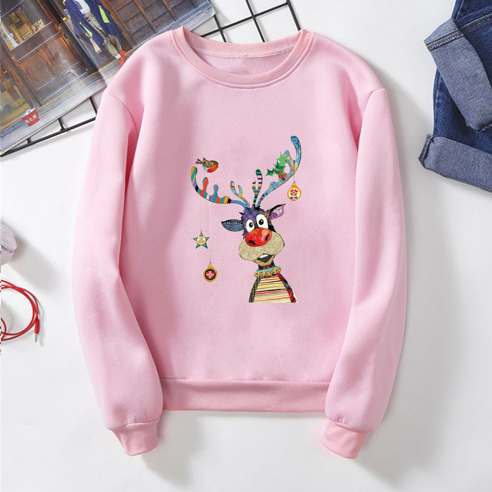 Christmas Series Color Antlers Printing Casual Loose Men's Plus Size Round
