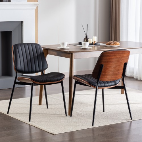 S Set Of 2 Mid Century Modern Retro Faux Leather Chair With Walnut B