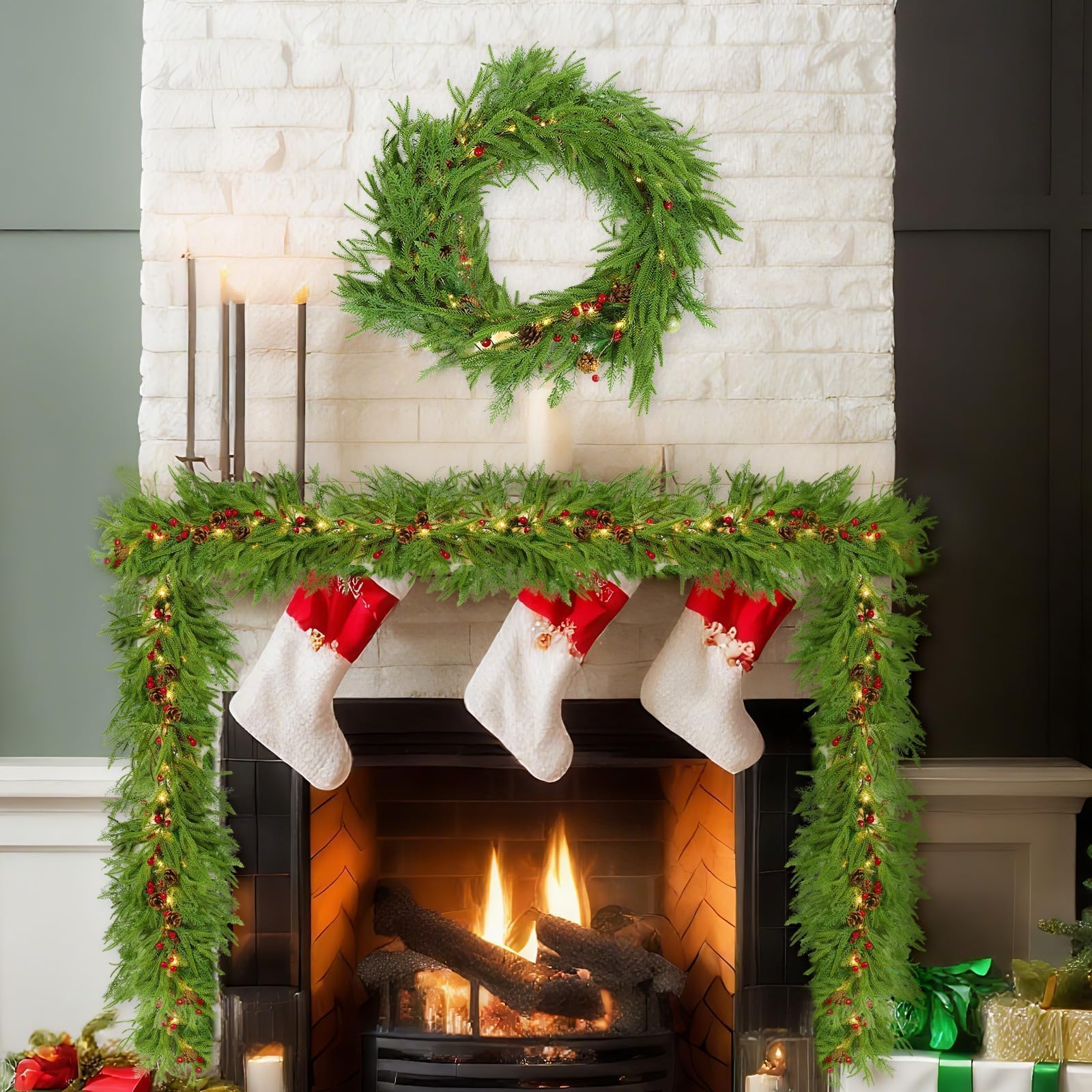 Artificial Norfolk Pine Garland with Lights