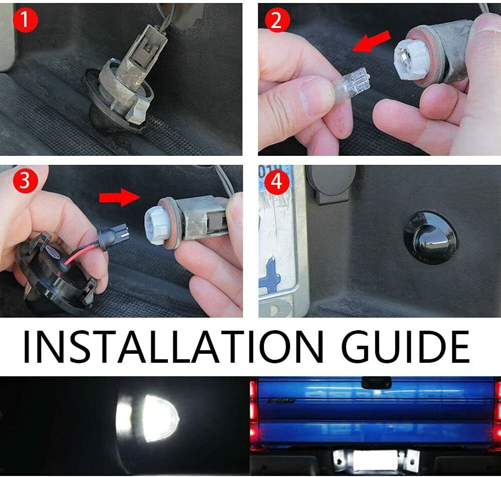 LED license plate light installed on Ford F-350 tailgate – white output lit
