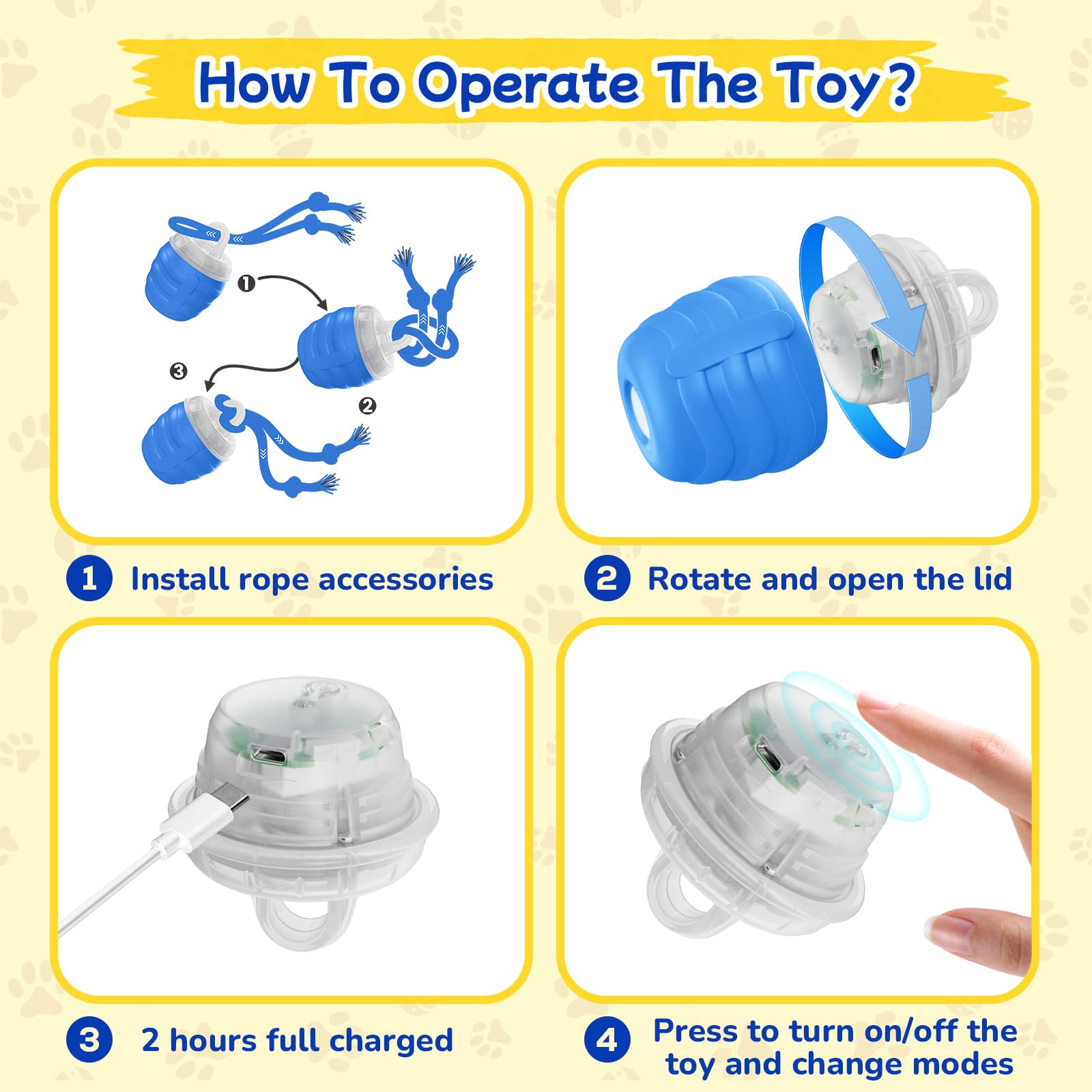 Interactive Dog Toys, Automatic Rolling Dogs Toy With Rope For Medium Large Dogs, Touch Activated Moving Dog Ball For Boredom 4