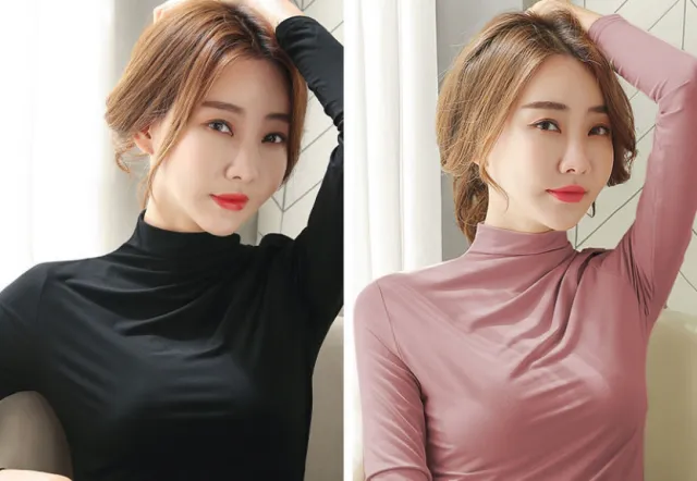 Half High Collar Long Sleeve Base Coat Black Pink - Shop at LoveMi