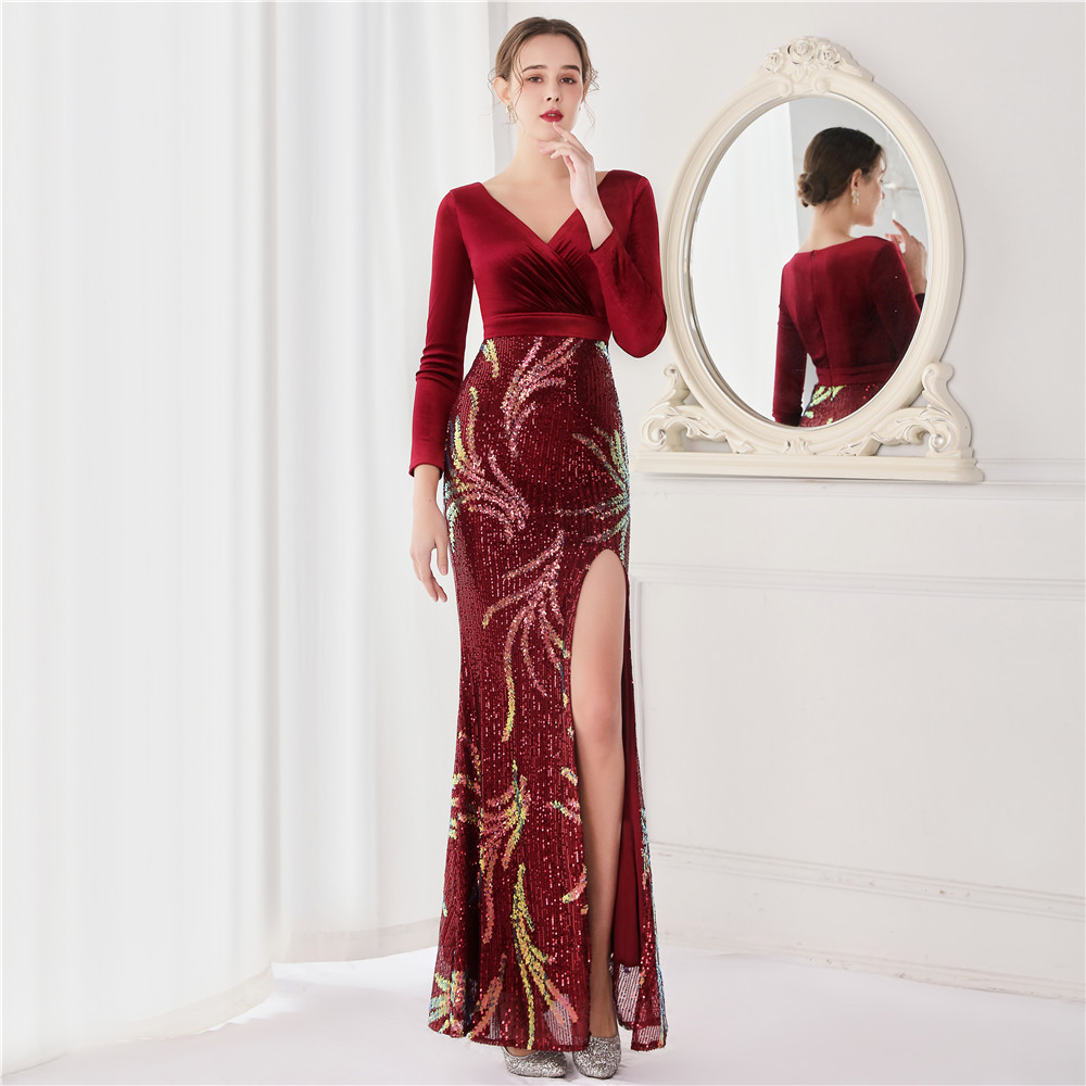 Beaded Long-Sleeve Mermaid Evening Dress, picture 3 of 6