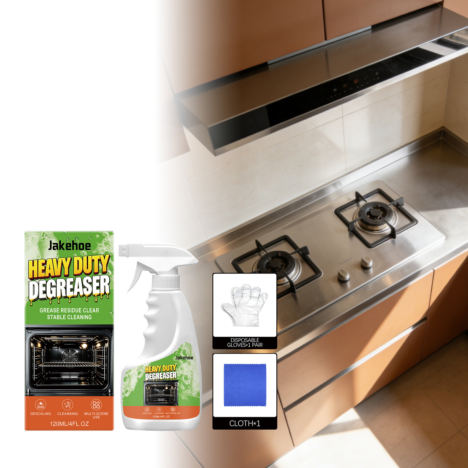 JAKEHOE Kitchen Cleaner And Degreaser Removes Grease Stains From Kitchen Utensils, Cleans Stovetops And Range Hoods, Leaving Them Shiny. 3