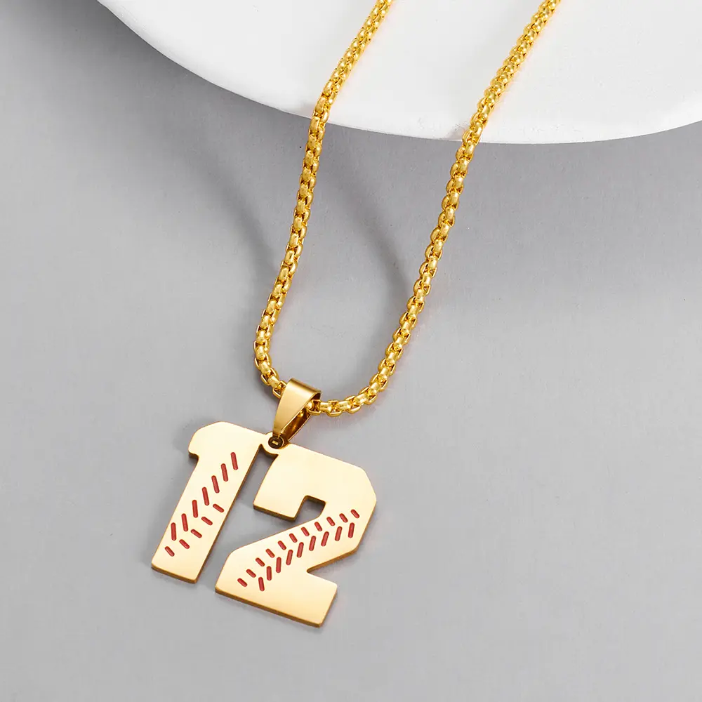 Men Baseball Jersey Number Stainless Steel Pendant Necklace