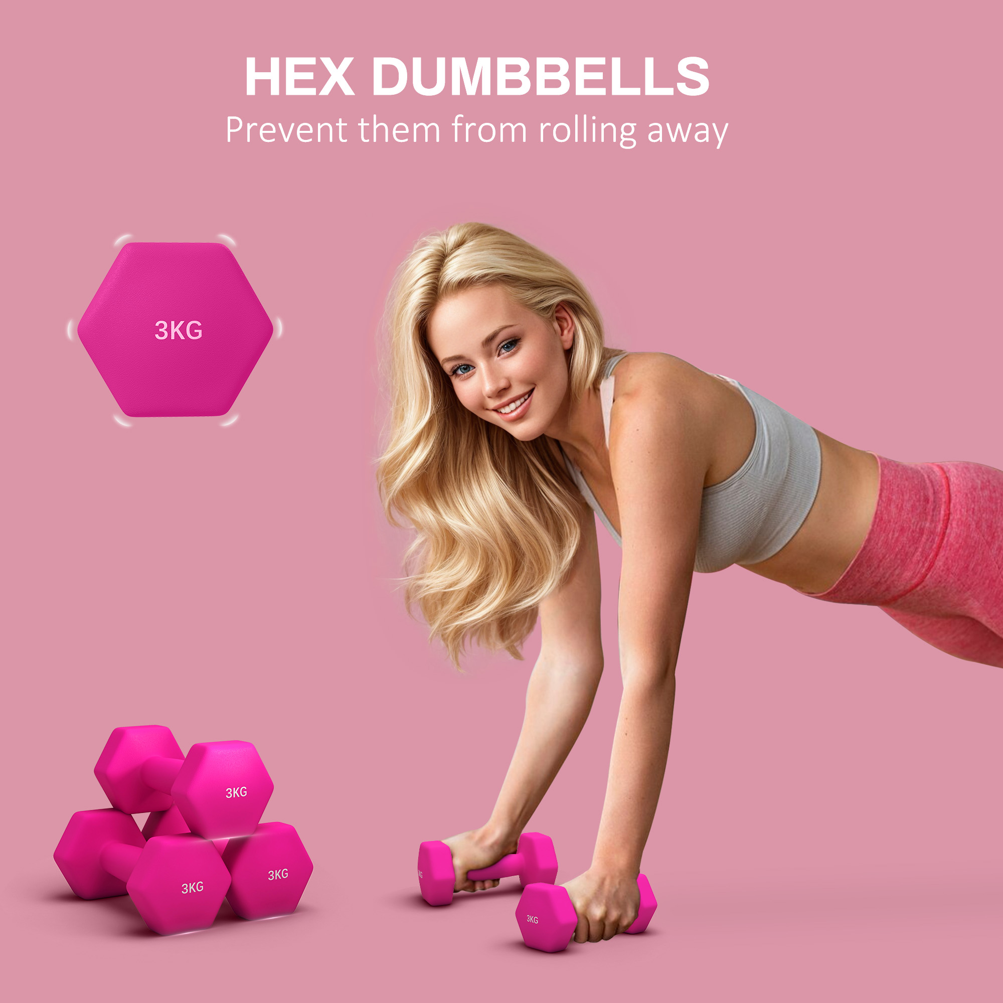 2 X 4kg Hexagonal Dumbbell Set With Anti Slip Grip, Suitable For Home Gym