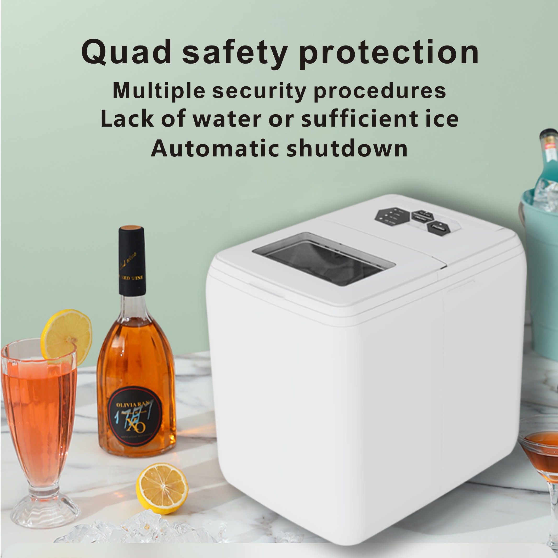 Countertop Ice Maker for Home and Outdoor Use. Daily ice production capacity of 20 kg (44LBS) ,12 head evaporator, 12 pieces of ice each time Large water tank capacity There are two modes of large ice and small ice Equipped with water shortage and full ic