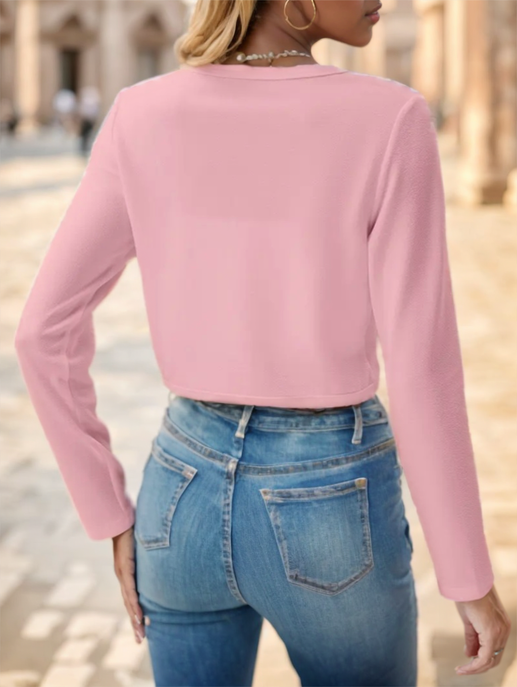 Solid Color Open Front Crop Jacket