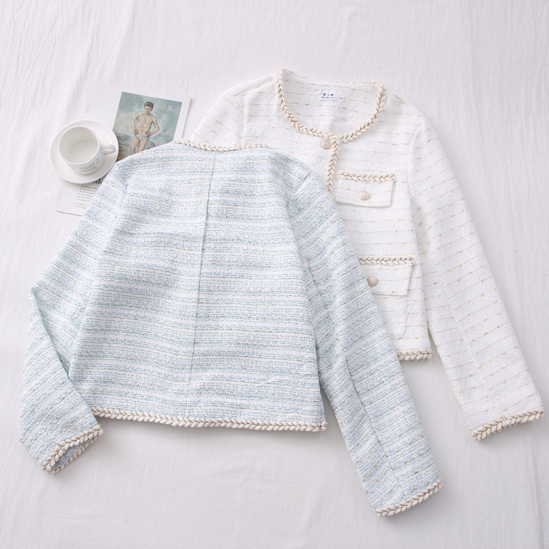 Bright Silk Woven Single-breasted Long-sleeved Short Jacket