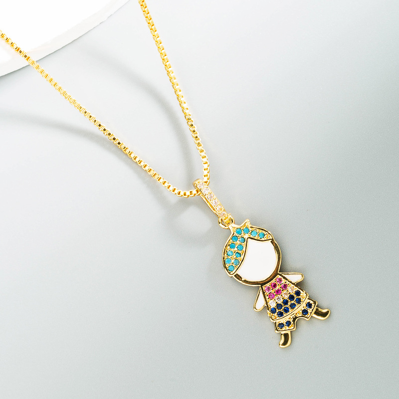 Creative Lovely Boy And Girl's Copper Micro-set Zircon Necklace