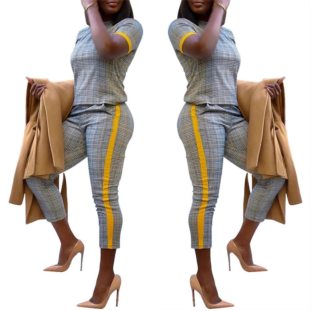 European And American Women's Fashion Slim Printed Short-sleeved Pants Suit