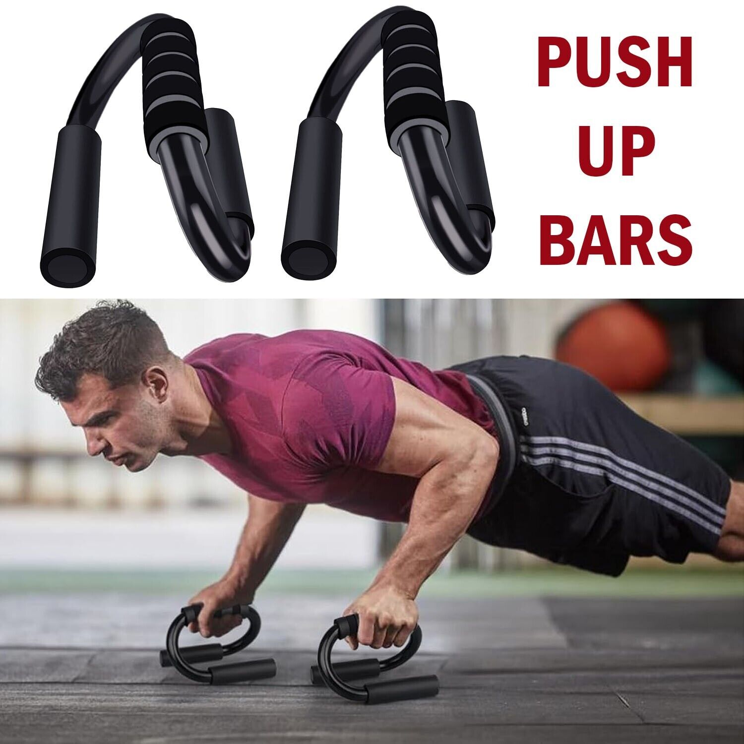 Push up bars for fitness workout exercises. We ship only inside the US, USPS First Class Package 2 Day Handling, 2-5 Day Shipping. Push Up Bars, Foam Grip, Unique Sturdy Structure Push-Up Stands, Perfect Strength Training Home Gym Push Up Handles for Floo