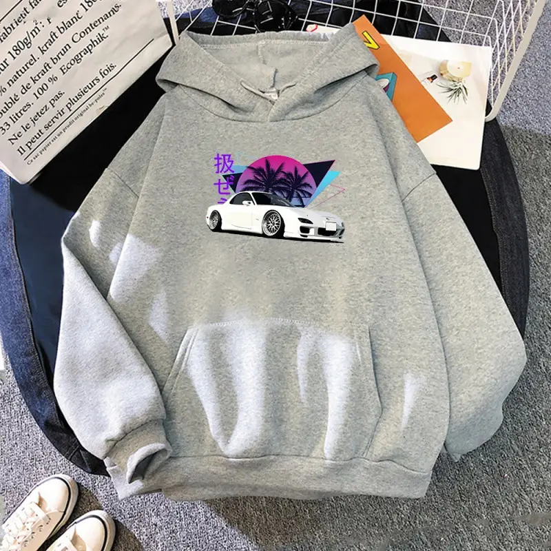 Retro Car Graphic Pullover Hoodie with Front Pocket