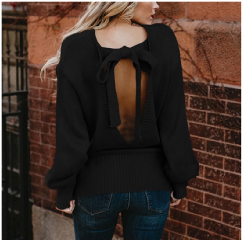 Title 3, European And American Sexy Bow Sweater Knitwear