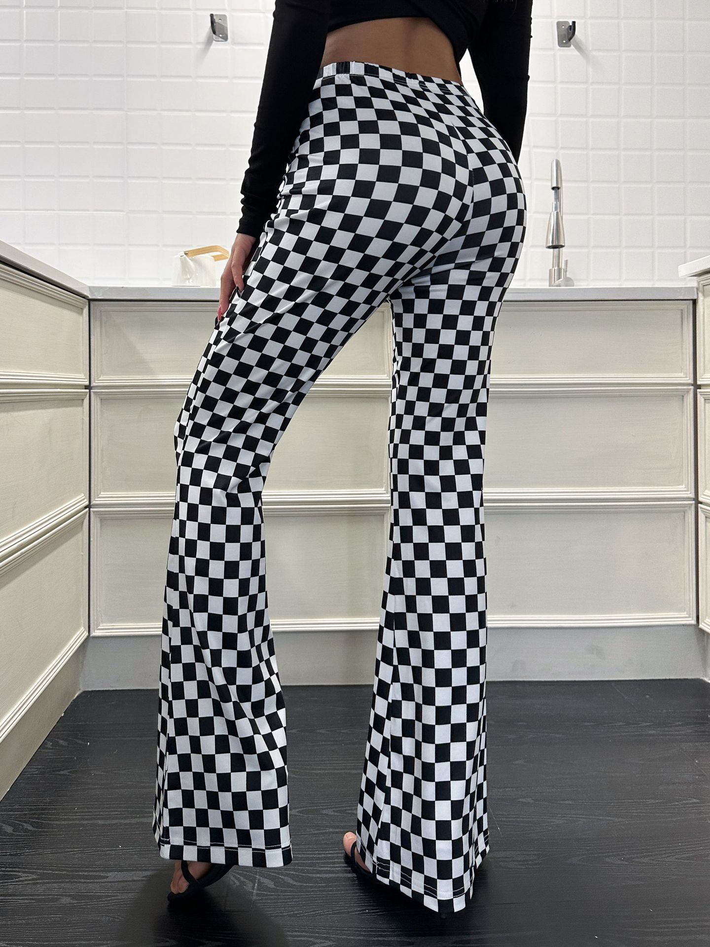 Title 3, Checkerboard Flare Pants Womens Fitness Yoga C...