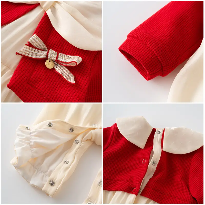 Baby Red Shawl Long-sleeved Romper