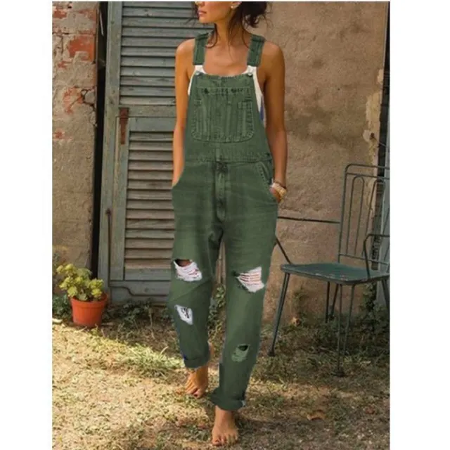 Ladies' Denim Overalls With Holes And Thinner Women's Overalls With Trousers Green - Shop at LoveMi