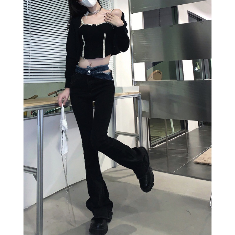 Women's Irregular Cutout Tie High Waist Jeans