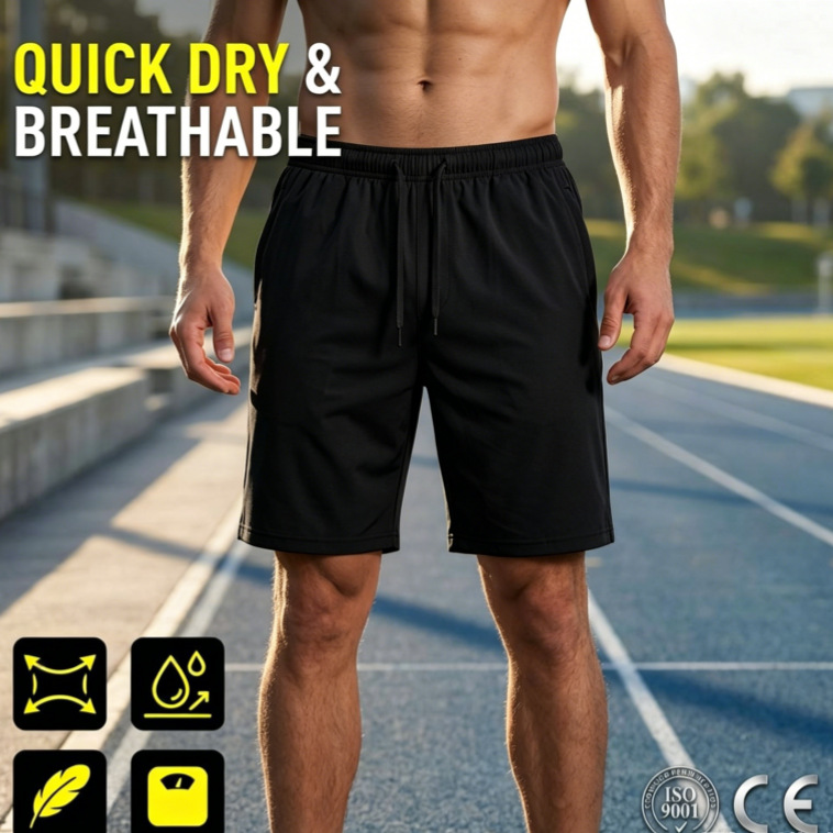 Men Quick Dry Athletic Shorts With Zipper Pockets Breathable Gym Training Running Outdoor Track Shorts For Summer