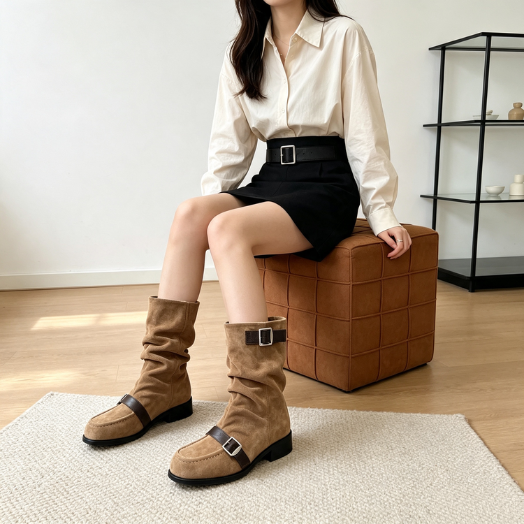 Suede Slouch Mid-Calf Boots, picture 2 of 4