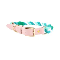 Hand Woven Cotton Rope Leather Pu Collar Pet Collar - Green - View 1