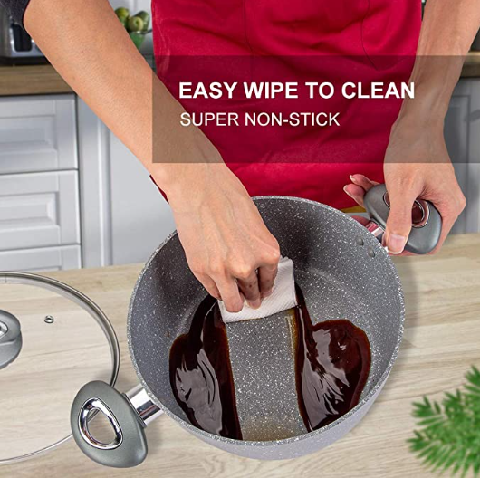 وعاء شوربة منزلية غير لاصق بلون الحجر الطبي مع مقبضان