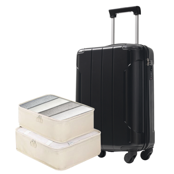 20-Inch Hardshell Carry-On Luggage, Lightweight Durable ABS Suitcase with Spinner Wheels, Built-in TSA Lock, 2 Packing Cubes, Black-21