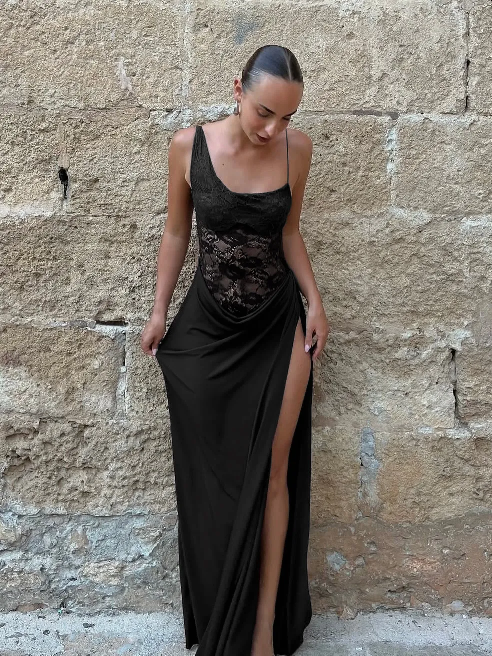 Sheer Lace Elegant Maxi Dress Women Sleeveless Backless Chic Evening Dress Off Shoulder Fashion Midi Dresses Slim Summer Dresses - Red