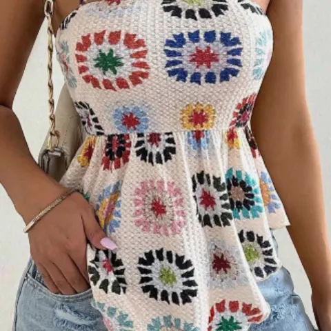 Women's Vacation Hibiscus Printed Ruffle Hem Casual Camisole Top