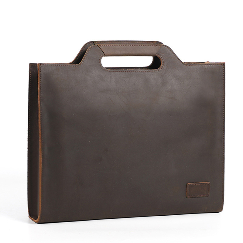 Crazy Horse Leather Retro Men's First Layer Cowhide Portable Briefcase — foto 6