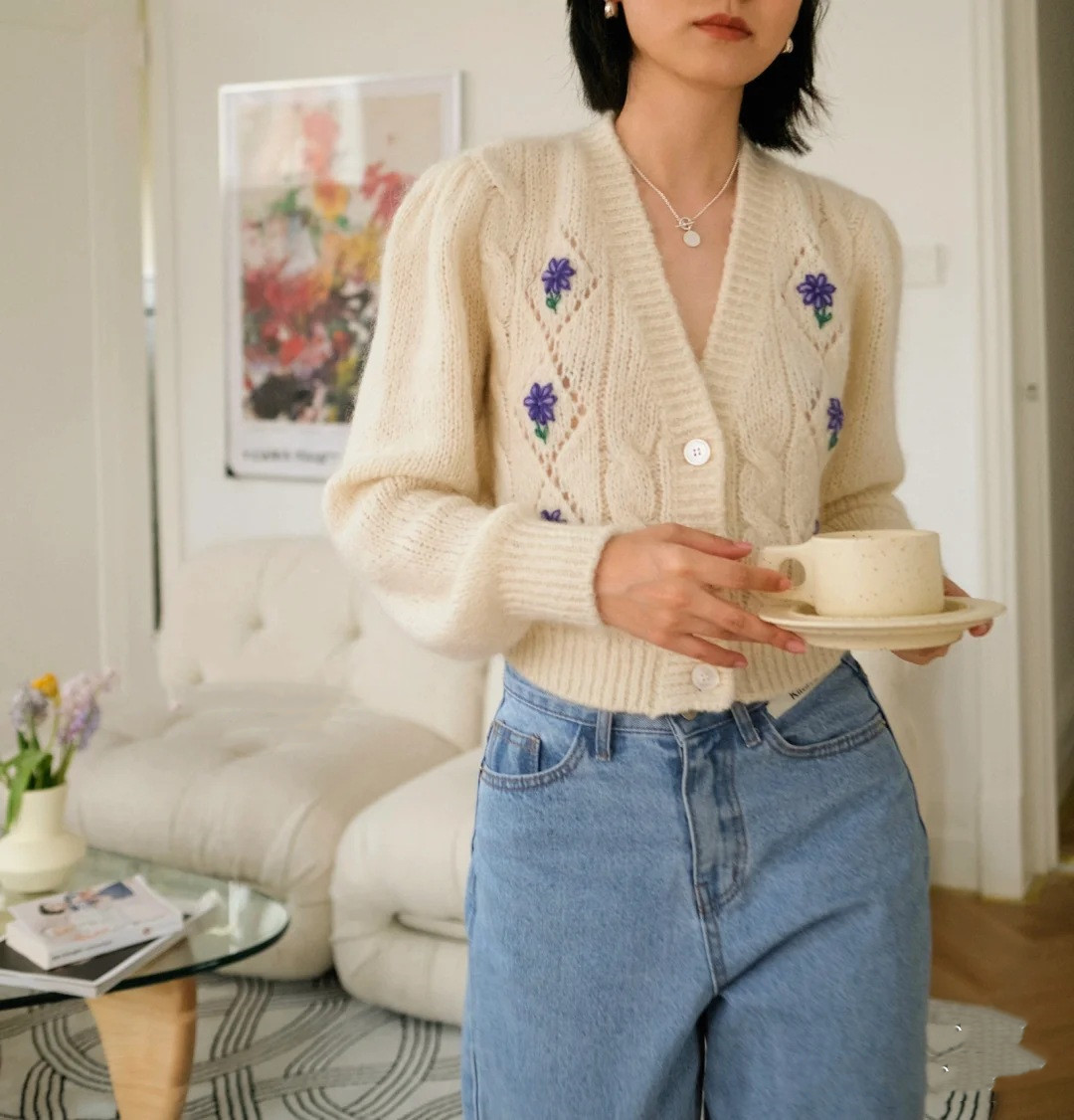 Women's Vintage French Woolen Knitted Cardigan Coat