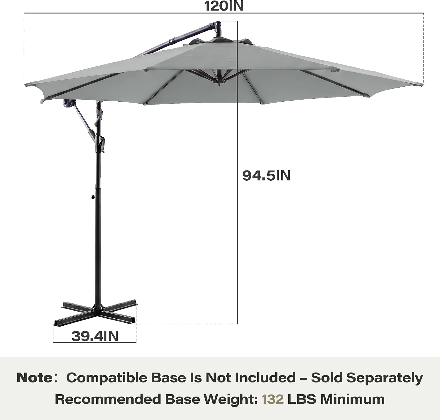 10ft  Umbrella  Degree Rotation Hanging Offset Market Outdoor Sun Shade For Deck  Poolside W Lights Easy Tilt Cross Base