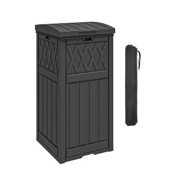 38 Gallon Outdoor Trash Can, Waterproof Resin Garbage Bin With Lid & Drip Tray For Porch Backyard Patio, Black  Shipment From Walmart