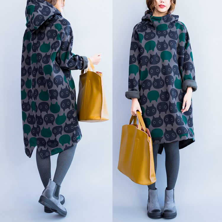 Fashion Women's Long Thick Hooded Printed Sweater