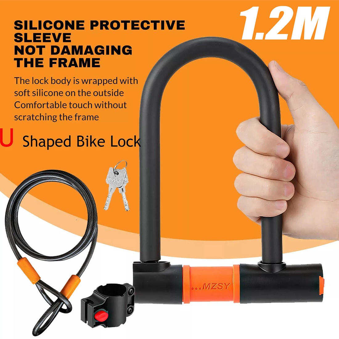 U Shaped Bike Lock With Two Keys Heavy Duty Cable With Bracket Bicycle Lock 5