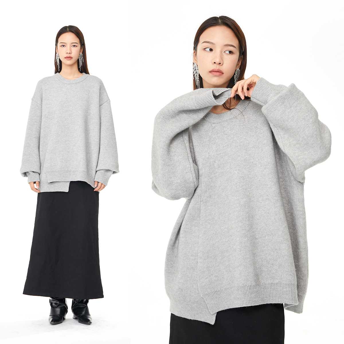 Chunky Minimalist Two-piece Crew Neck Pullover Sweater