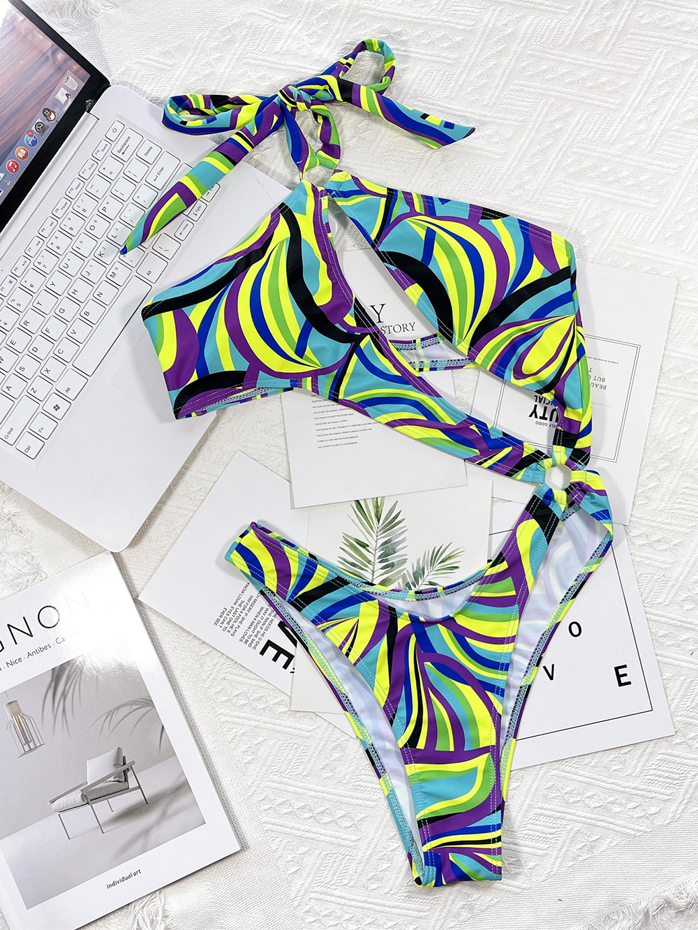 Women's Cut-out Drawstring One-piece Swimsuit - Image 4