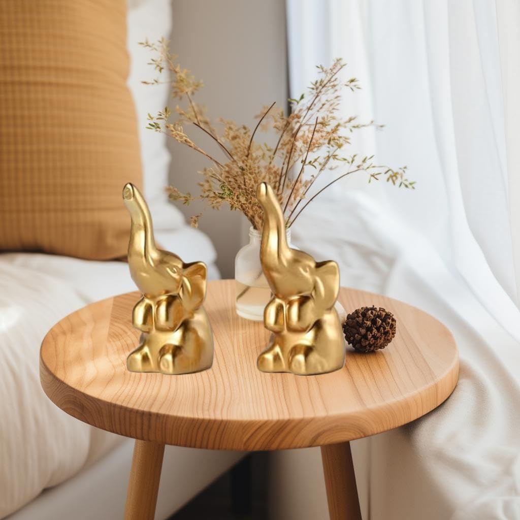 Gold Ceramic Elephant Figurines