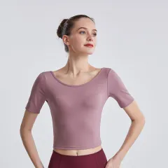 New Yoga Back Yoga Clothes Short-sleeved Cross Top - Lilac Purple - View 1
