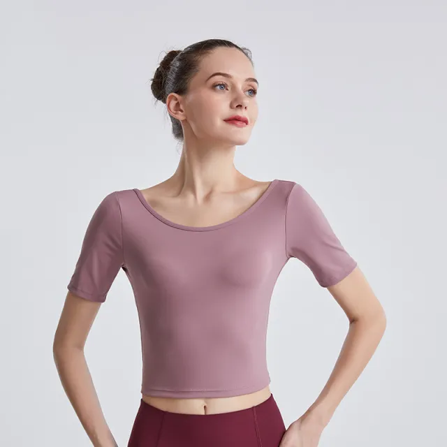 New Yoga Back Yoga Clothes Short sleeved Cross Top Lilac Purple - Shop at LoveMi