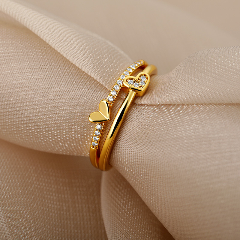 Gold Double Layer Small Love Ring With Micro-inlaid Zircon
