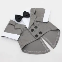 Puppy Gentleman Bow Tie Evening Dress Pet Supplies - Grey - View 1