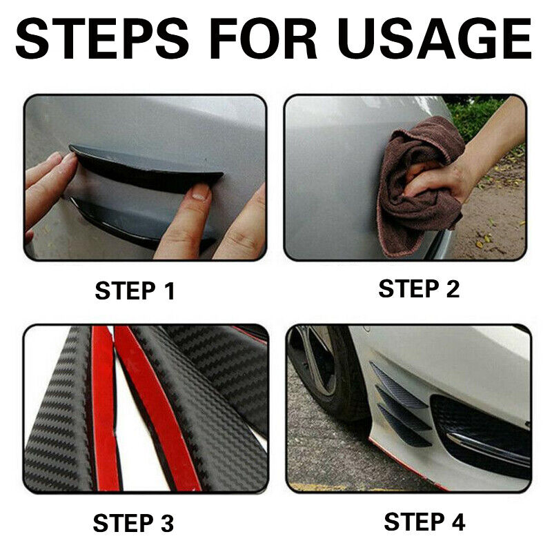 6Pcs Universal Carbon Fiber Car Front Bumper Canards Fins Spoiler Body Splitter — image 4