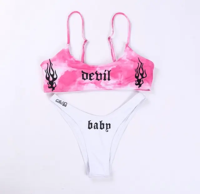 Offset Funny Bikini Multicolor Tie Dye Swimsuit Women Pink - Shop at LoveMi
