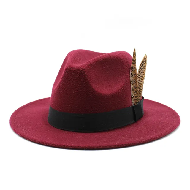 British Style Versatile Flat Border Jazz Hat Woolen Wine Red - Shop at LoveMi