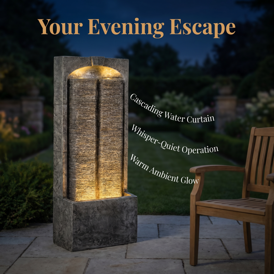 Outdoor Water Fountain Cascading LED Lights 39inch H, Resin Fiberglass With Quiet Pump, Freestanding Water Feature For Garden Patio Porch Lawn Indoor Outdoor Decor — foto 4